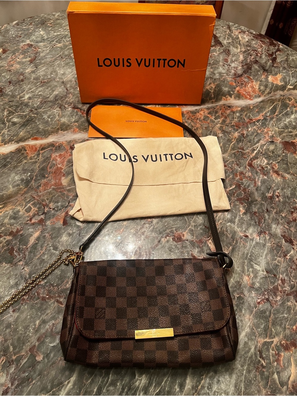Louis Vuitton Brown Damier Ebene Shoulder Bag with Gold Hardware
